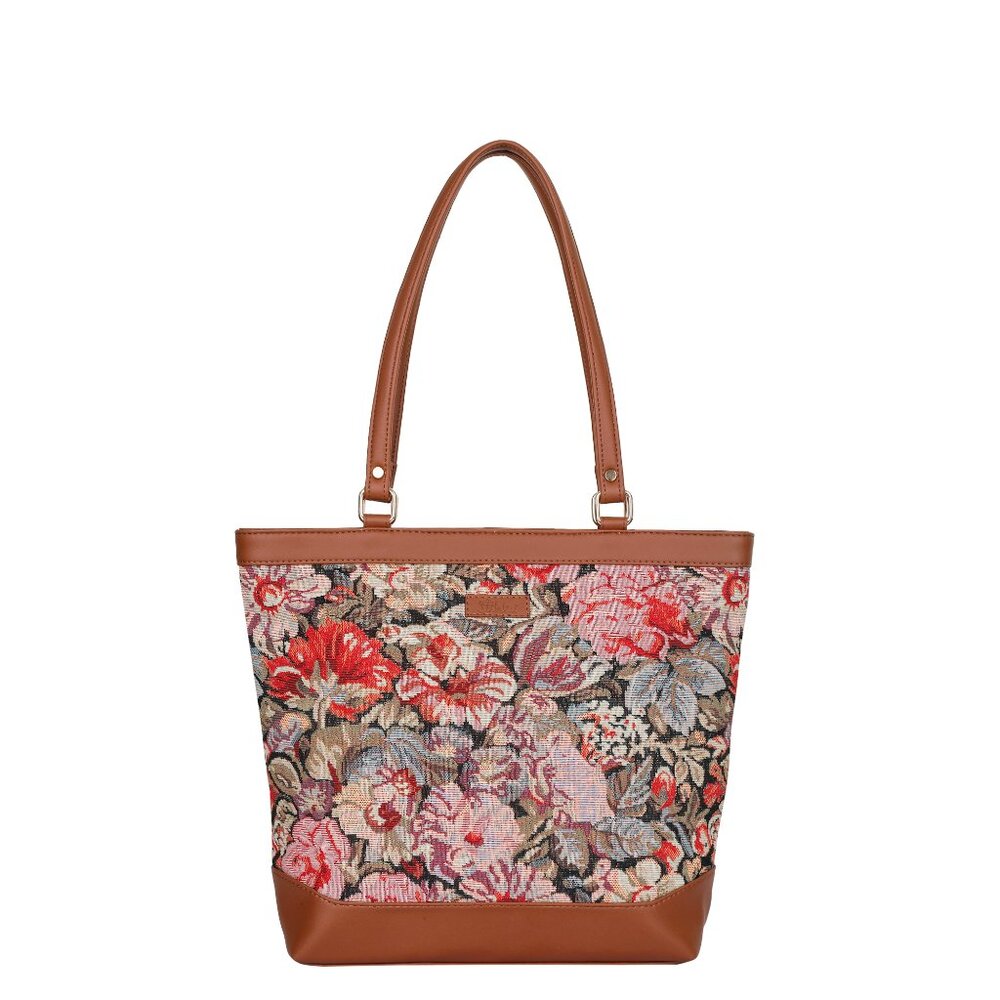 Ladies’ Floral Tapestry Tote Bag | Vegan Leather Shoulder Sling Handbag